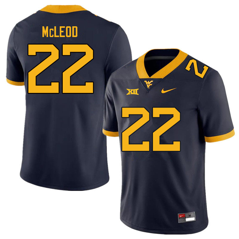 Men #22 Saint McLeod West Virginia Mountaineers College Football Jerseys Sale-Navy